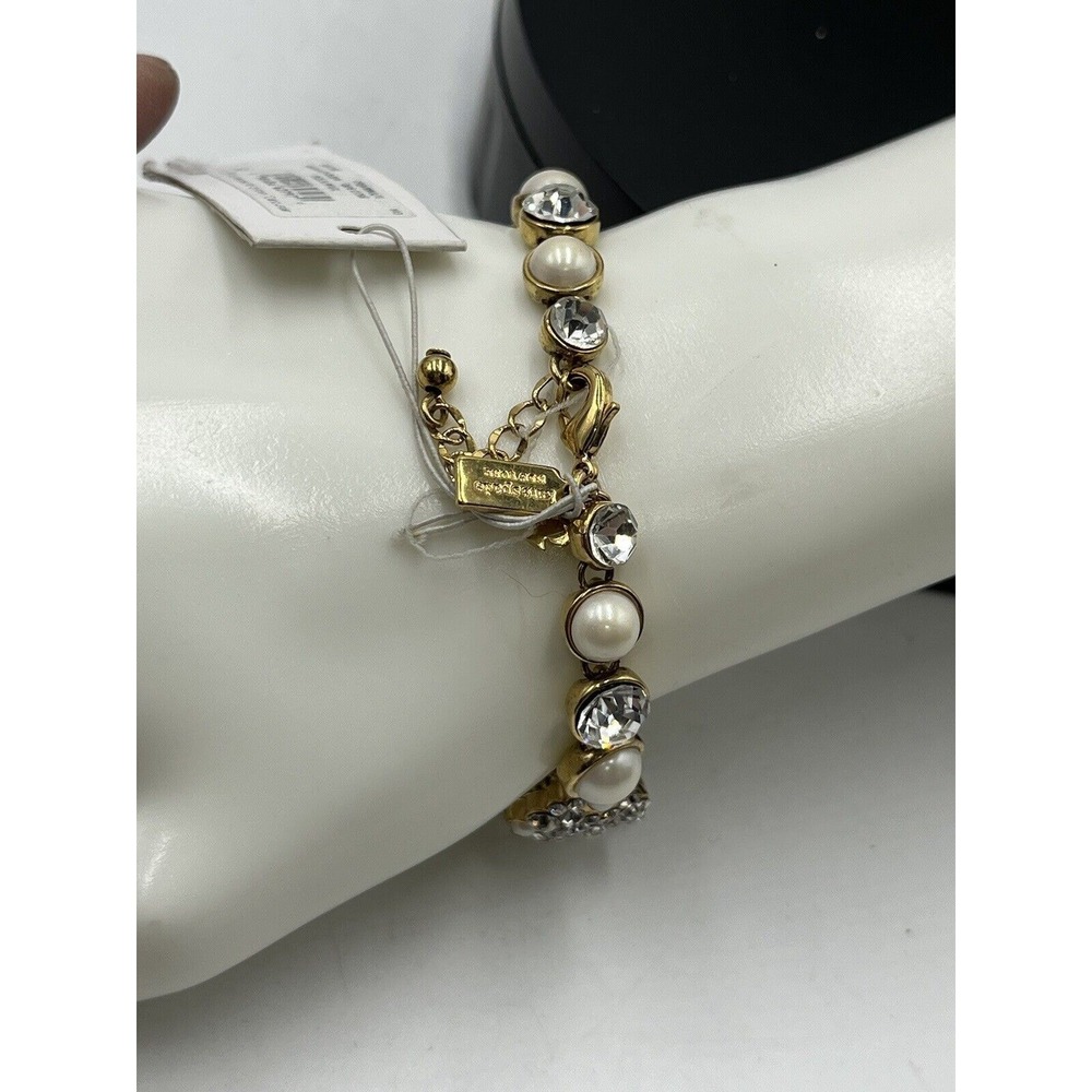 Kate Spade‎ NY Gold Plated Crystals White Faux Pearls Pick a Pearl Bracelet New - Picture 13 of 16